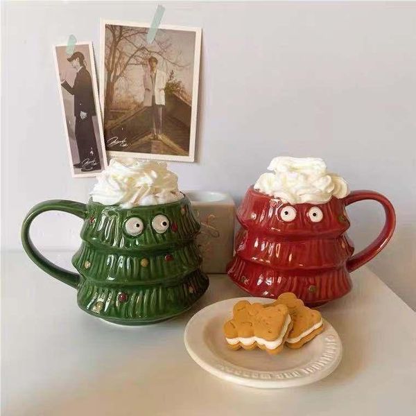 

mugs korean creative kawaii christmas tree couple mug ceramic cup birthday gift cute and smart little eyes peek at you
