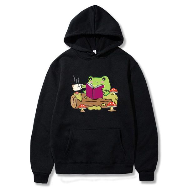 

men's hoodies & sweatshirts frog mushroom print men/women harajuku cartoon hoodie aesthetic sweatshirt ulzzang graphic casual male, Black