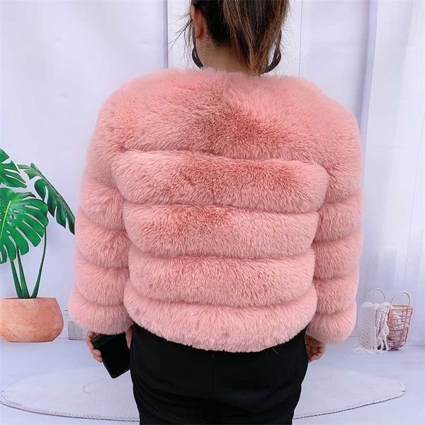 

womens faux fur autumn winter jacket coat ry short fluffy 7xl 211019, Black