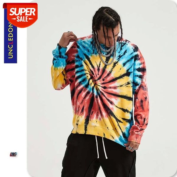 

uncledonjm vnintage tie dyed harajuku swatshirts hip hop streetwear hoodies 2020 autumn casual loose fit sweatshirts be-3326 #2a1t, Black