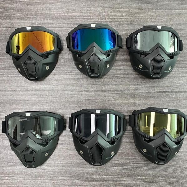 

outdoor eyewear face mask with 2 detachable goggles for motorcycle and sport skiing