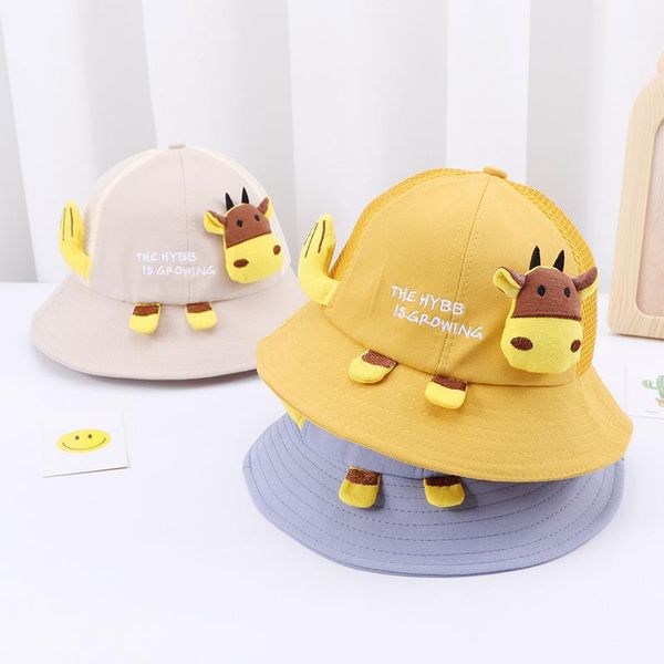 

style summer cartoon cattle children's hat embroidered letter bucket caps baby fisherman gifts & hats, Yellow