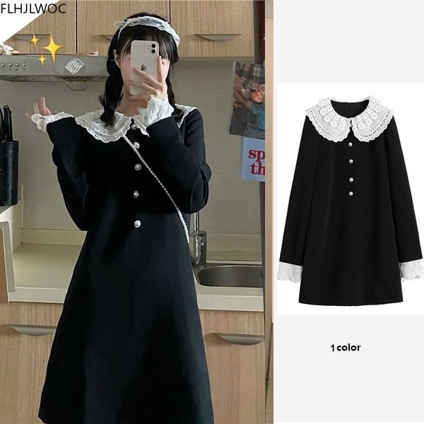 

casual dresses women spring design patchwork white lace cute sweet lolita solid a line mini black d0309 yoqr, Black;gray
