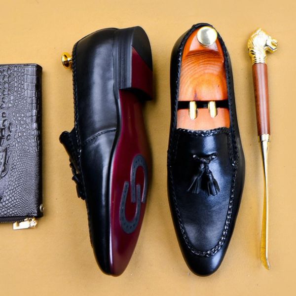 

italian brand men's loafers shoes genuine leather fashion oxford shoe wedding dress office designer formal driving, Black
