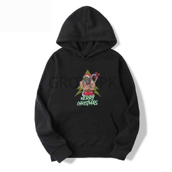 

men's hoodies & sweatshirts merry christmas cartoon santa claus big muscle trendy casual hoodie fall/winter pullover long-sleeved clo, Black