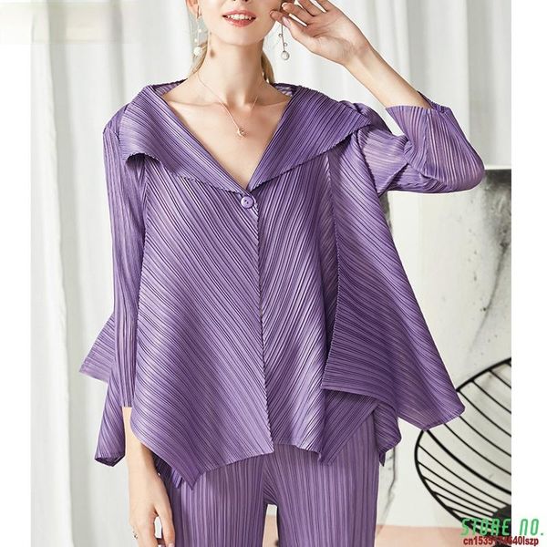 

spring women basic jackets coat miyak pleated fashion solid one button loose large size irregular female coats women's, Black;brown