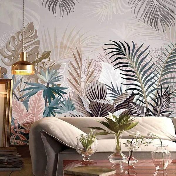 

wallpapers custom po 3d mural tropical rainforest plant palm leaf interior decoration canvas painting wallpaper living room waterproof
