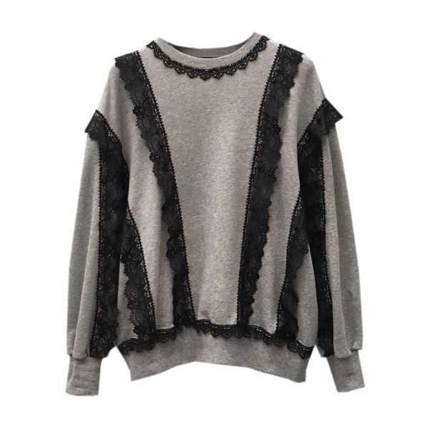 

women's sweaters 2021 autumn winter korean women all-match lace ruffle patchwork sweatshirts long sleeve o-neck causal pullover hoodies, White;black
