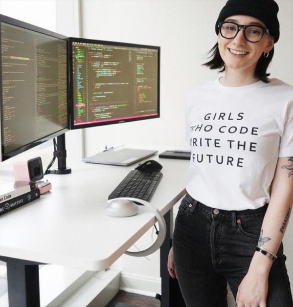 

girls who code write women the future print cotton casual funny t shirt lady yong girl tee a, White