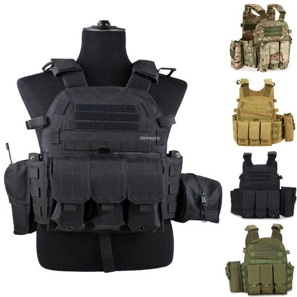 

hunting jackets tactical molle vest nylon body armor plate carrier paintball with magazine pouch cs game combat gear, Camo;black