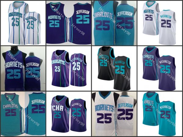 

charlotte hornets men #25 pj washington jefferson retro basketball jersey, Black