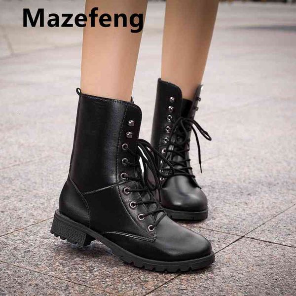

boots brand black pu leather ankle women autumn winter round toe lace up shoes woman fashion motorcycle platform botas blrc