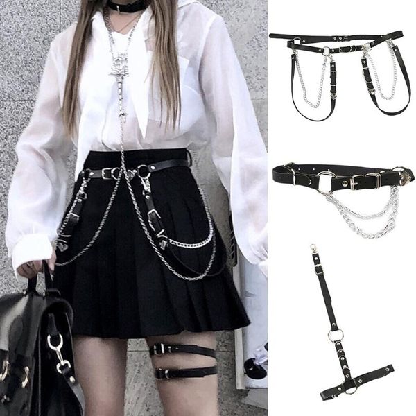 

belts black faux leather chain belt goth body skirt punk style strap waist harness dance jewelry, Black;brown