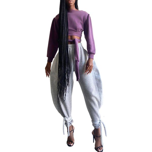 

msxu woman lasso up casual sport leg loose ankle-tied pants, White