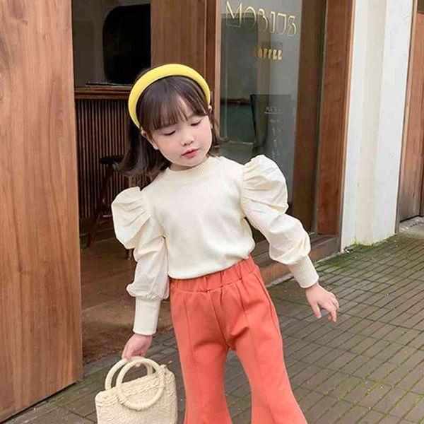 

autumn arrival girls long sleeve cotton kids puff candy color t shirt 210528, Blue