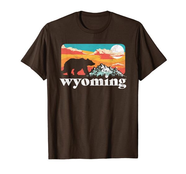 

wyoming retro bear mountain vintage 80s graphic t-shirt, White;black