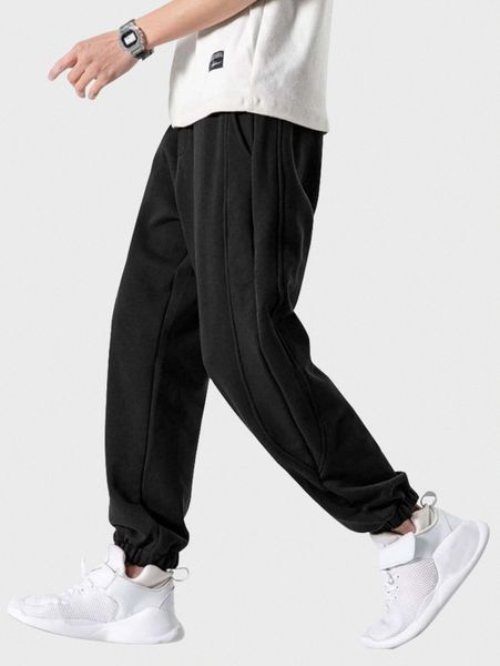 

men solid elastic waist sweatpants c5sy#, Black