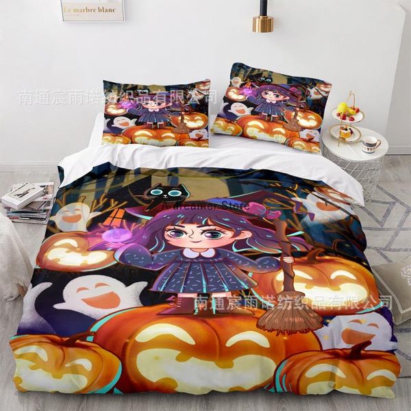 

bedding sets cartoon pumpkin and girl witch halloween set ghost duvet cover pillowcases 3pcs full size for kids gift decor home