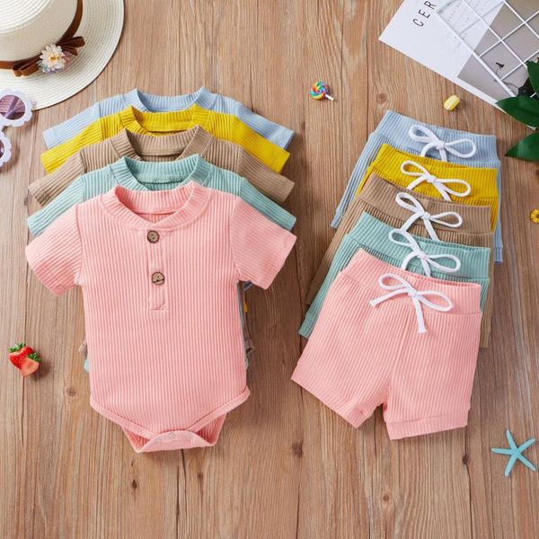 

clothing sets summer children set baby girls boys outfit bodysuit romper soft plain 2-pieces clothes, White