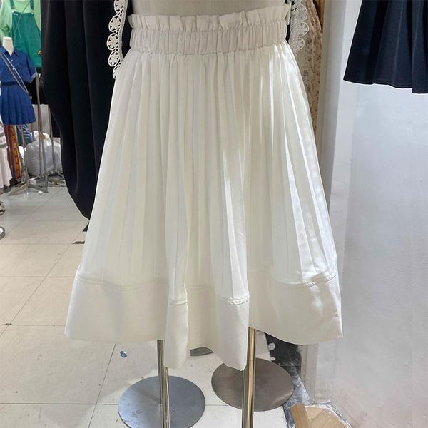 

summer fashion ruffles elastic high waist women skirts casual a-line short skirt white students pleated, Black