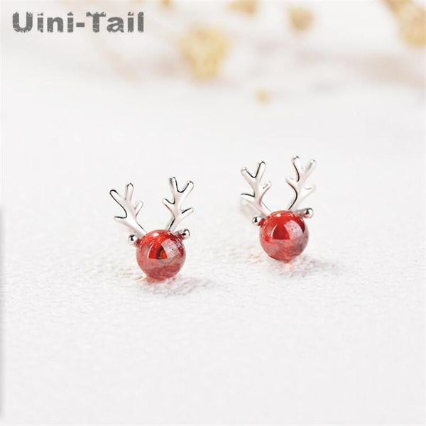 

uini-tail product 925 sterling silver wine red pomegranate round beads cute elk earrings fashion sweet stud, Golden;silver