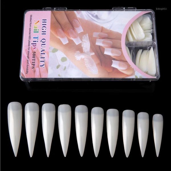 

500pcs/set nature/white/transparent long sharp false nail art tips acrylic artificial fake nails diy makeup tools women art1, Red;gold
