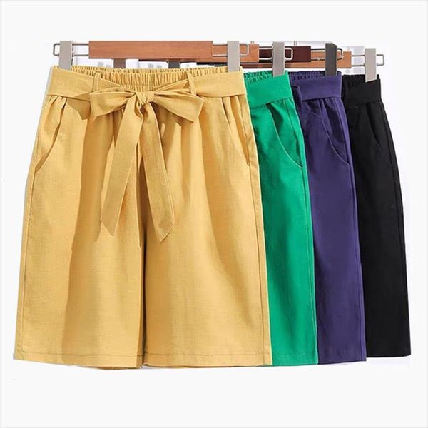 

summer casual loose solid womens shorts cotton linen high waist soft cool female plus size m 7xl, White;black