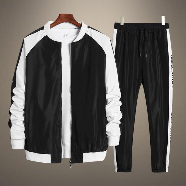

men's tracksuits mens casual suit patchwork korean hip hop tracksuit 2-piece sets fashion jacket + pants male streetwear clothing, Gray