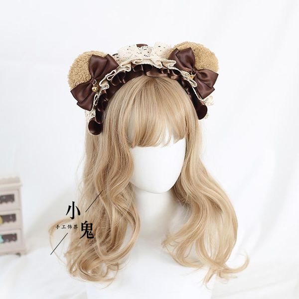

japanese bow lolita bear ear headband hair accessories elements coffee color cute girl lace kc other event & party supplies