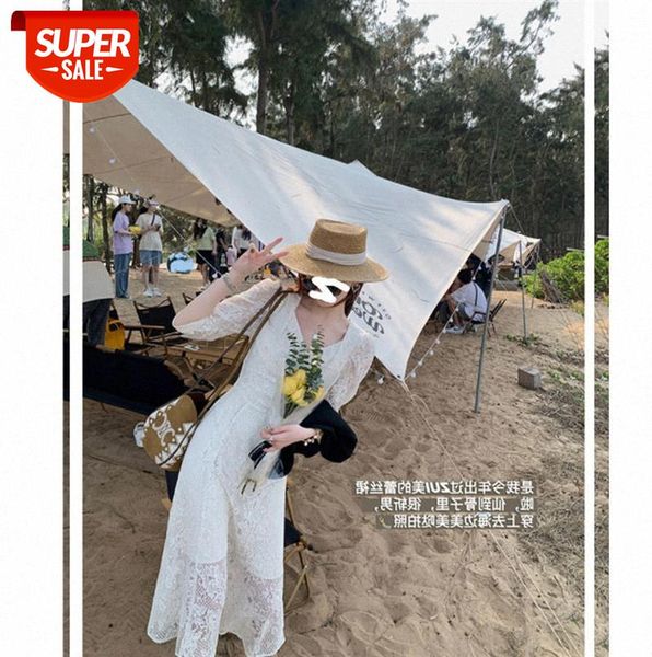 

retro gentle chiffon floral dress female v-neck puff sleeve high waist lace midi skirt #br8v, Black;gray