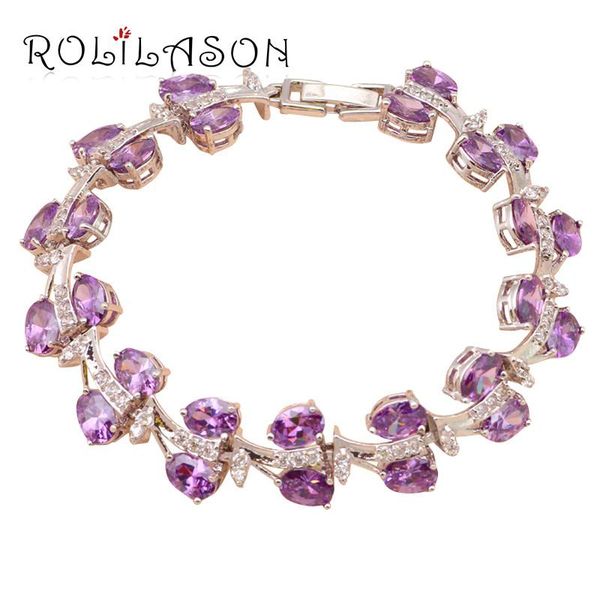 

charm bracelets rolilason graceful purple violet zircon silver chain bracelet for women party item fashion jewelry tb543, Golden;silver