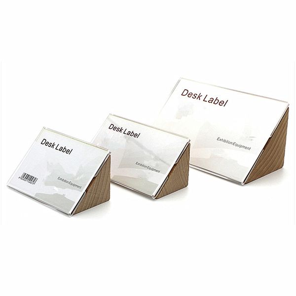 

retail supplies desklabel display wood stands holder for price paper card promotion with clear acrylic front cover and fumigated log support