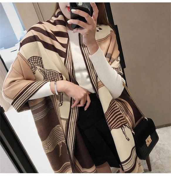 

scarves women autumn winter cashmere pashmina long thick blanket shawl female flower print travel all-match wraps bufanda, Blue;gray