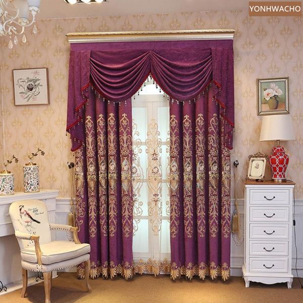 

curtain & drapes custom hollow embroidered chenille high-class living room red cloth blackout valance tulle panel c440