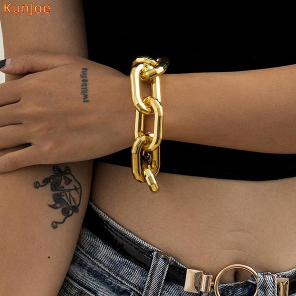 

chains kunjoe hip hop miami curb cuban bracelet for women charm gold color thick chain heavy acrylic exaggerated jewelry gift, Silver