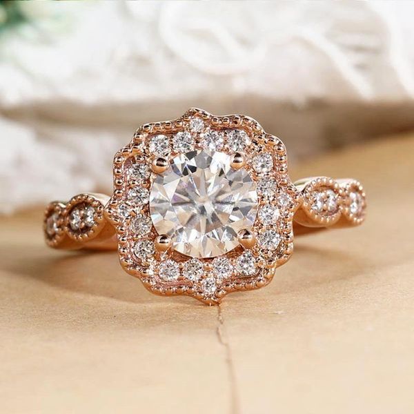 Anéis de casamento 2021 Anel de noivado vintage de luxo Rose Gold/White Gold 2 Color Art Deco Zircon para Mulheres Presente de Aniversário