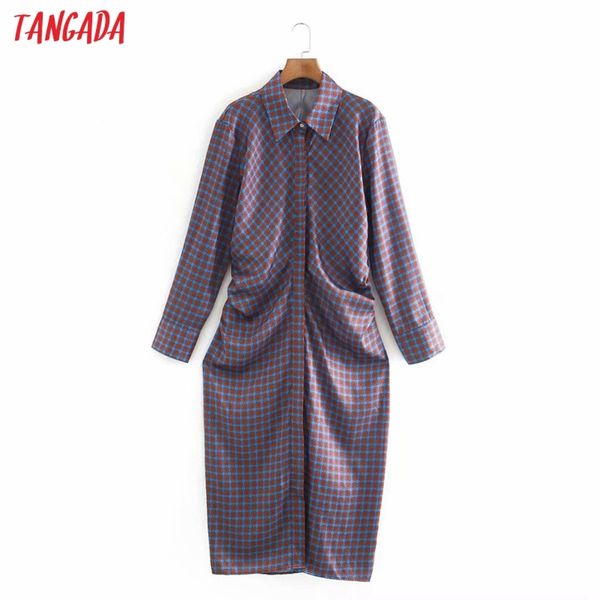 Moda Mulheres Pontos Imprimir Camisa Vestido Chegada Manga Longa Senhoras Plissadas Midi Vestidos XN22 210416