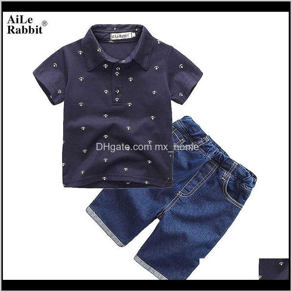 

baby baby maternity drop delivery 2021 summer children clothing boy anchor gentleman shortsleeved shirt denim shorts 2 pcs sets for 27 yrs k, White