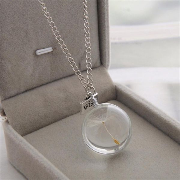 

pendant necklaces wish glass necklace natural dandelion seed in long women's novetly plants jewelry 1 pc, Silver