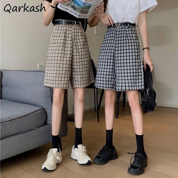 

women's shorts women basic simple plaids vintage daily plus size s-5xl comfortable streetwear fashion harajuku trousers lady high waist, White;black