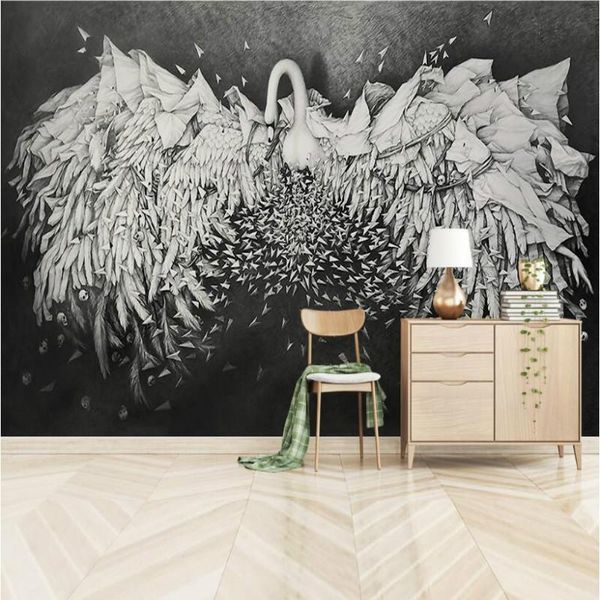 

wallpapers 3d stereoscopic mural relief swan wallpaper for bar ktv restaurant background wall painting decorate