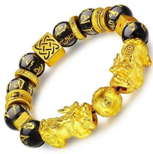 

charm bracelets golden pixiu lucky stone bead bracelet and men, Golden;silver
