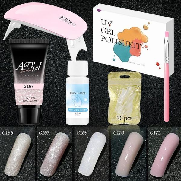 

nail art kits 30ml extension gel set uv lamp brush glitter crystal solid state potherapy tool box for beginners