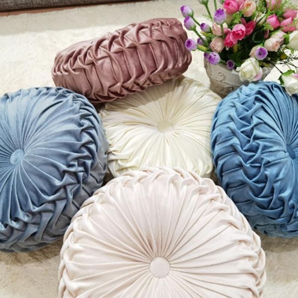 

cushion/decorative pillow 38cm cushion home textile european style velvet pleated round solid color pouf throw plush cushions sofa bed