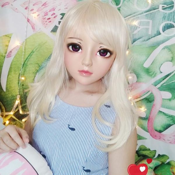 

party masks (jun-05)female sweet girl resin half head kigurumi bjd eyes crossdress cosplay japanese anime role lolita mask with and wig