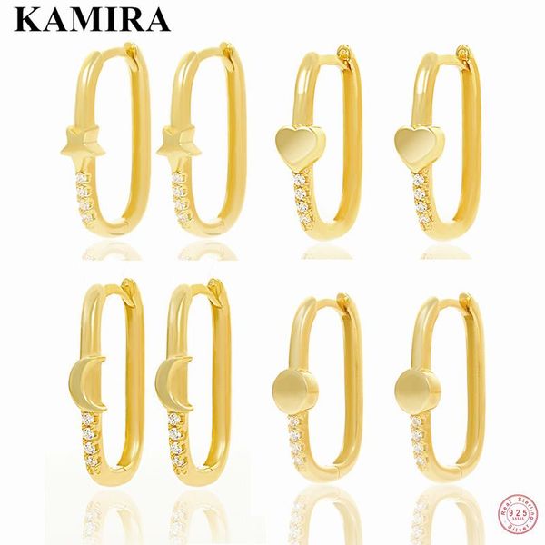 

hoop & huggie kamira 925 sterling silver romantic vintage love heart star moon circle earrings for women party charms simple jewelry 2021, Golden;silver