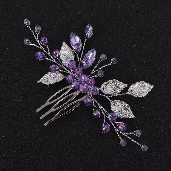 

Purple Silver Crystal Leaf Hair Comb Prom Party Rhinestone Women Headpieces Wedding Accessories Bridal Headwear Bridesmaid Gift