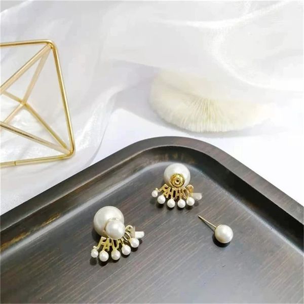 

special offer 2021 luxury designer jewelry korean east gate fashion temperament pearl two wear 925 silver needle earrings niche design versa