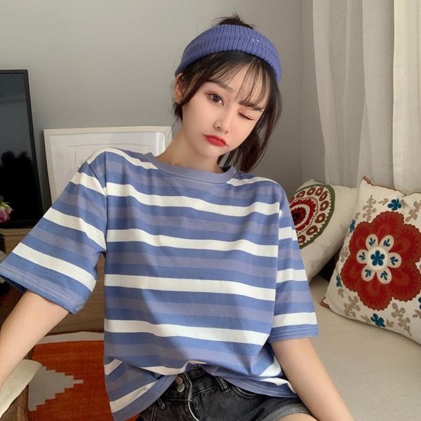 

loose casual ins striped tshirt women's t-shirt, White