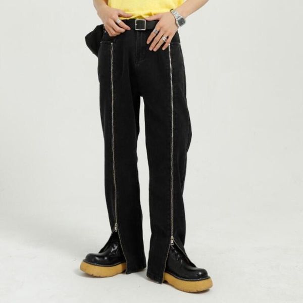 

men's jeans 2021 streetwear black for men korean straight zipper design trend personality handsome denim pants man trousers w2271, Blue